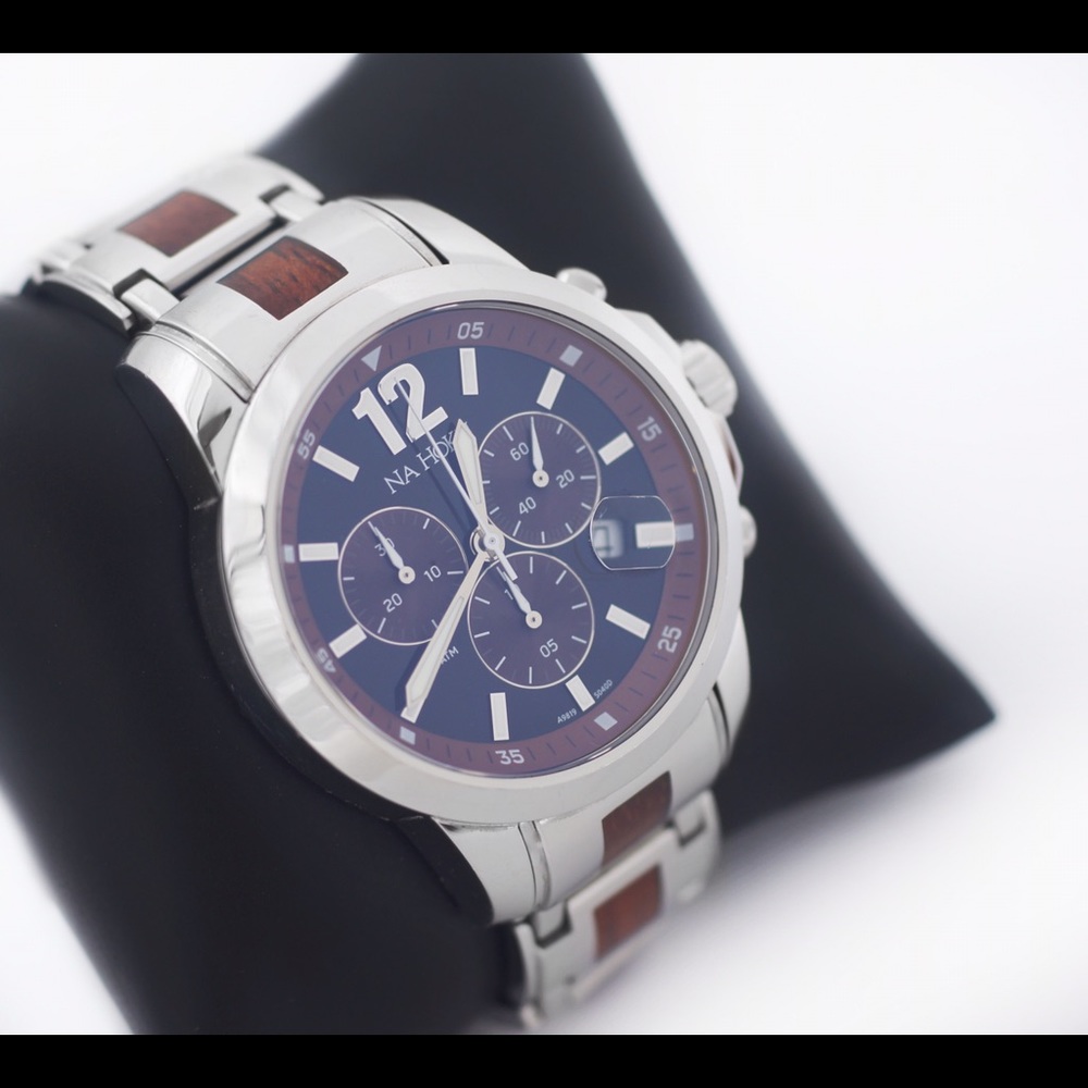 NA HOKU CHRONOGRAPH HAWAIIAN KOA WOOD INLAY WATCH